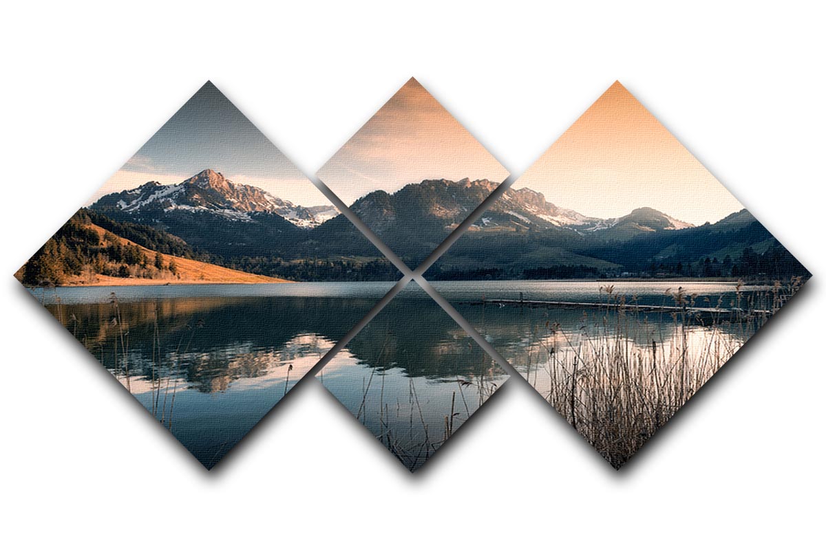 A beautiful 4-square multi panel canvas featuring the serene landscape of Schwarzsee, Switzerland, showcasing vibrant colors and intricate details.