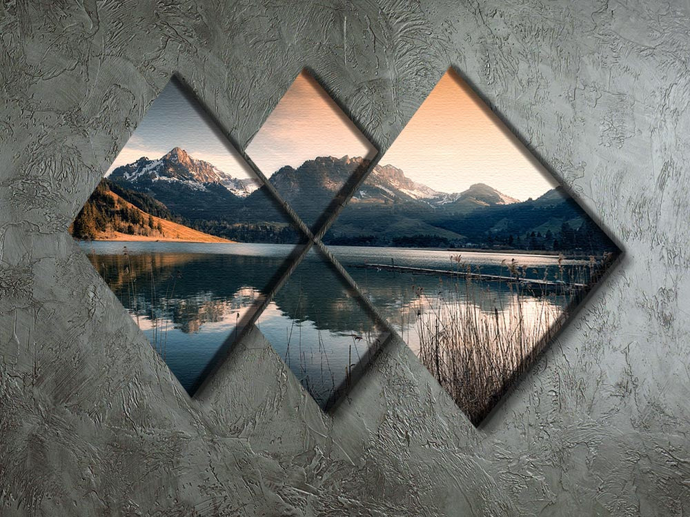 A beautiful 4-square multi panel canvas featuring the serene landscape of Schwarzsee, Switzerland, showcasing vibrant colors and intricate details.