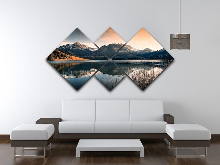 A beautiful 4-square multi panel canvas featuring the serene landscape of Schwarzsee, Switzerland, showcasing vibrant colors and intricate details.