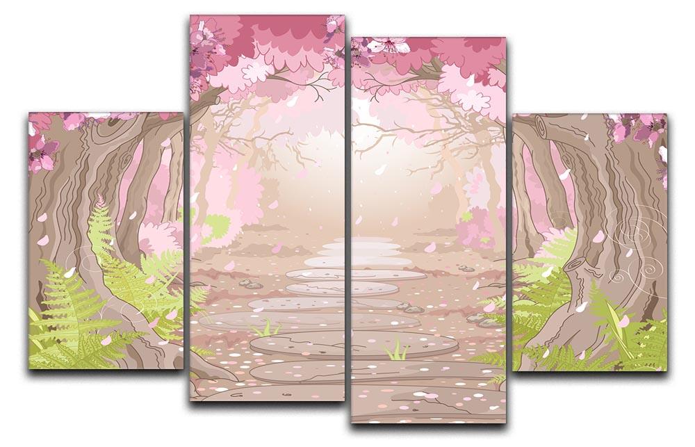 Magic Spring Forest 4 Split Panel Canvas artwork featuring vibrant forest imagery divided into four panels.