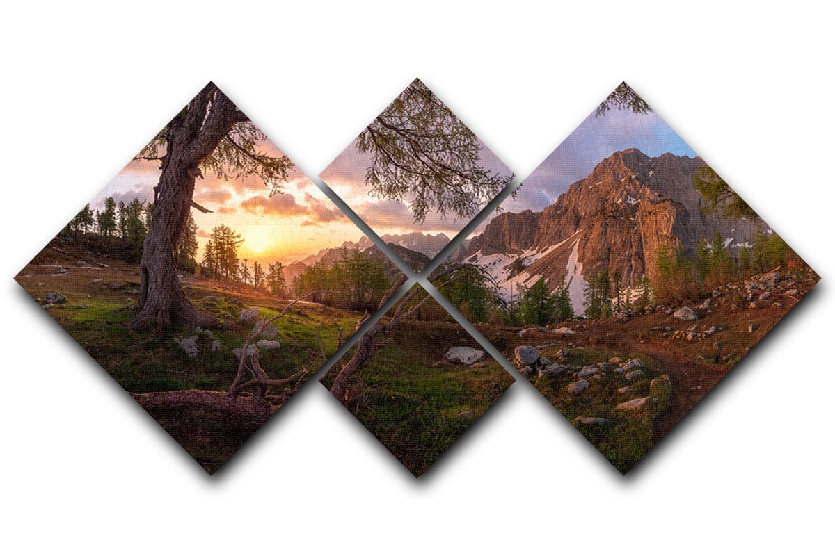 Magical Morning 4 Square Multi Panel Canvas featuring vibrant colors and harmonious design, perfect for home or office decor.