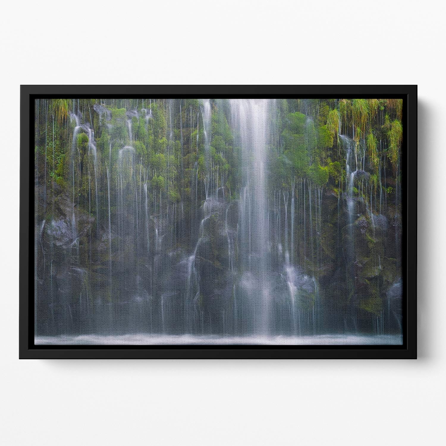 Magical Retreat Floating Framed Canvas featuring vibrant abstract colors in an elegant wooden frame.