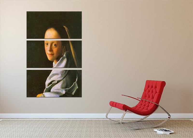 Three-panel canvas print featuring Maid by Vermeer artwork, showcasing intricate details and vibrant colors.