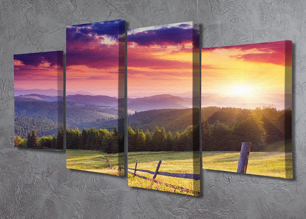 Majestic sunset over the Carpathian mountains displayed on a 4 split panel canvas artwork.