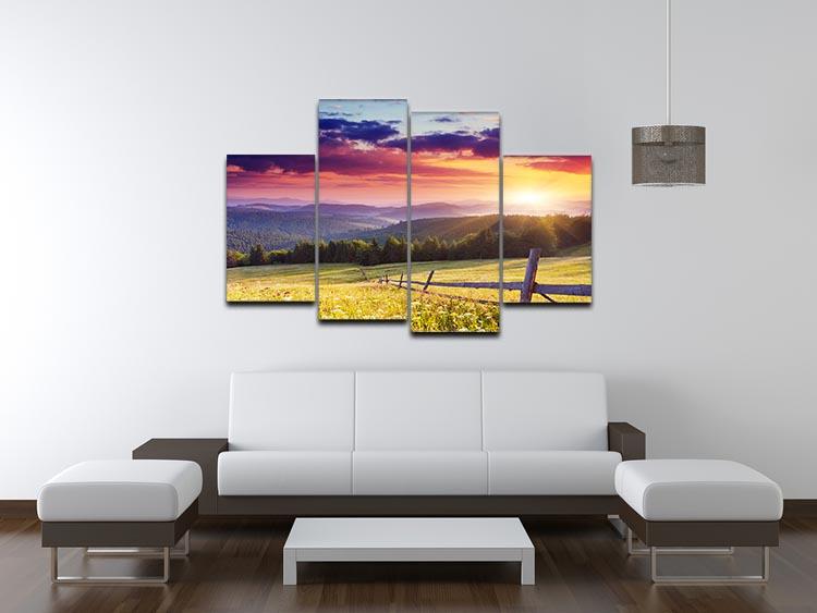 Majestic sunset over the Carpathian mountains displayed on a 4 split panel canvas artwork.