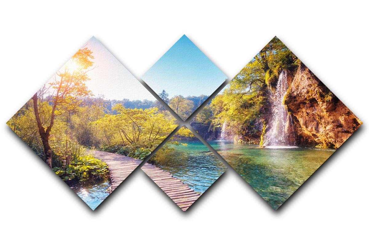 A stunning 4-square multi-panel canvas artwork depicting a majestic view of turquoise water, enhancing any interior space.