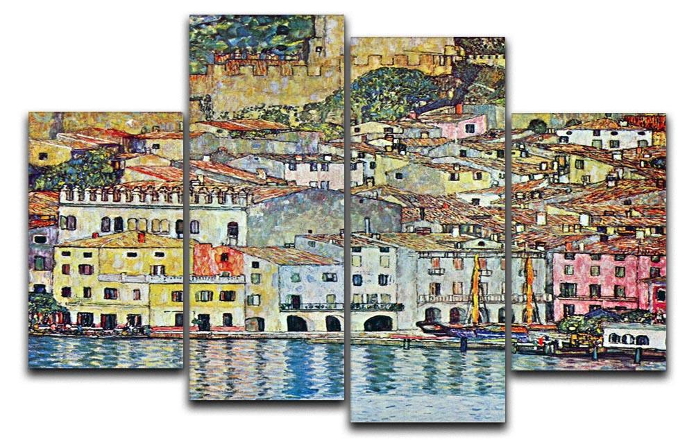 Malcena at the Gardasee by Klimt, a 4 split panel canvas artwork showcasing vibrant colors and intricate designs.
