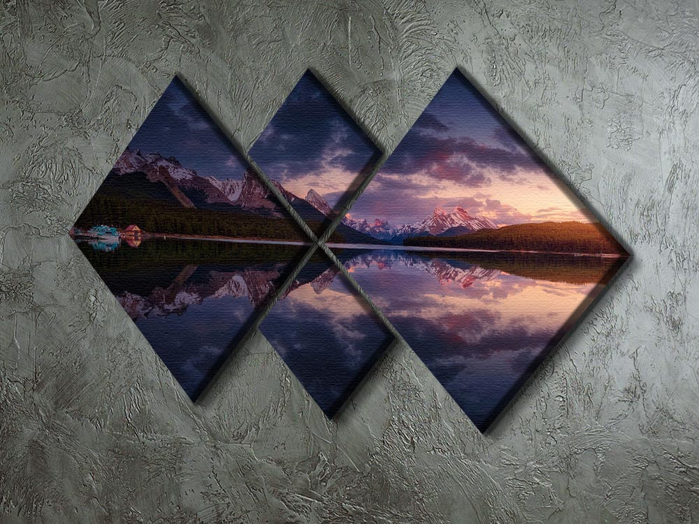Maligne Mountains 4 Square Multi Panel Canvas artwork featuring stunning mountain scenery divided into four equal panels.