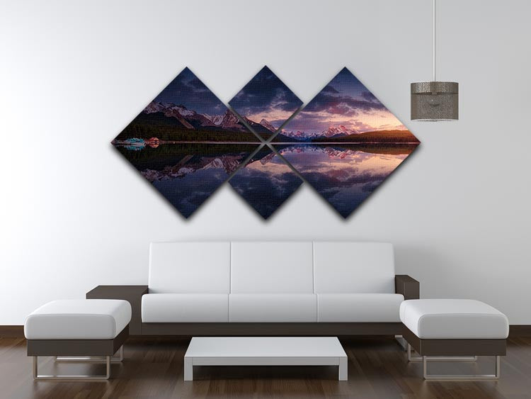 Maligne Mountains 4 Square Multi Panel Canvas artwork featuring stunning mountain scenery divided into four equal panels.