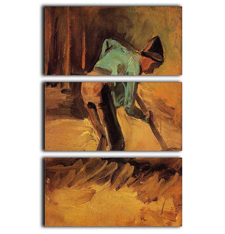 Three-panel canvas art featuring Van Gogh's Man Stooping with Stick or Spade, showcasing vibrant colors and intricate details.