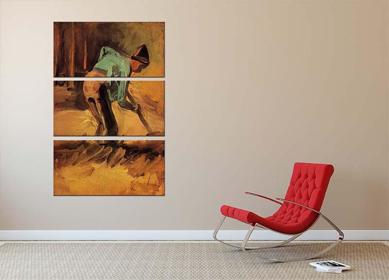 Three-panel canvas art featuring Van Gogh's Man Stooping with Stick or Spade, showcasing vibrant colors and intricate details.