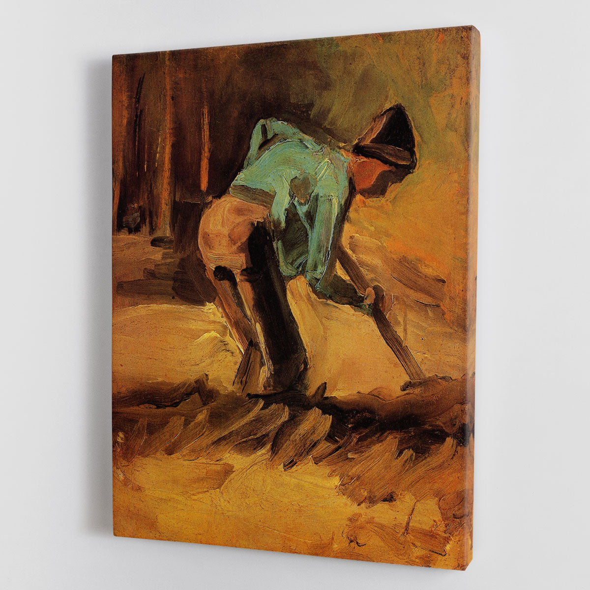 Canvas print of Van Gogh's Man Stooping with Stick or Spade, showcasing vibrant colors and expressive brushwork.