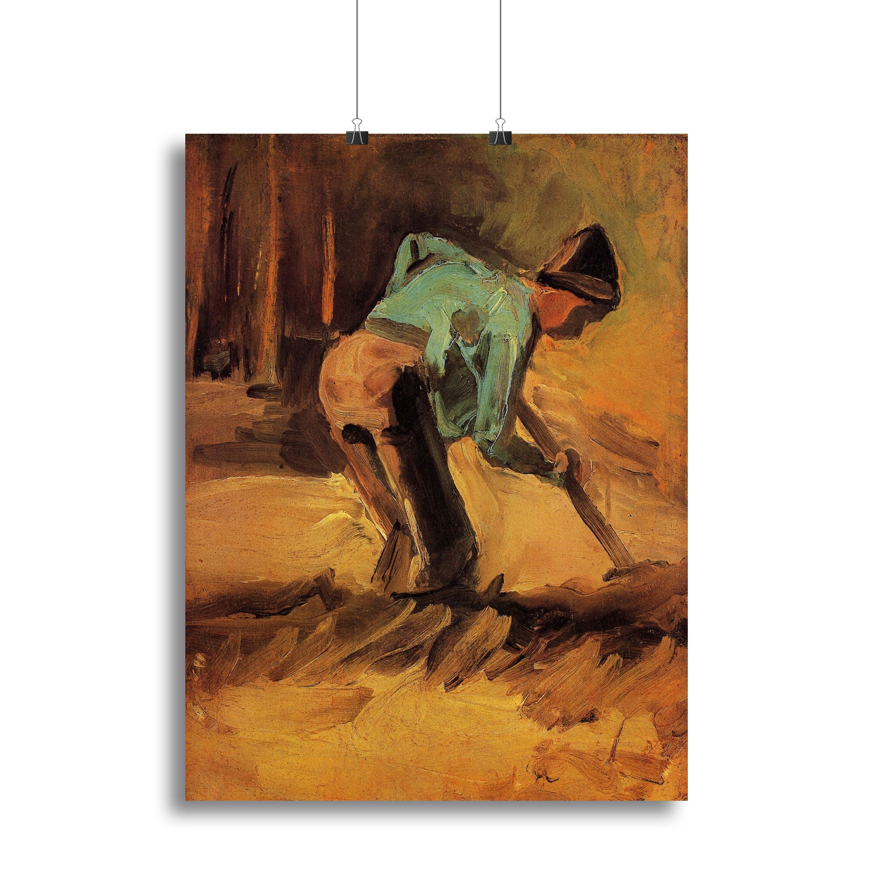 Canvas print of Van Gogh's Man Stooping with Stick or Spade, showcasing vibrant colors and expressive brushwork.