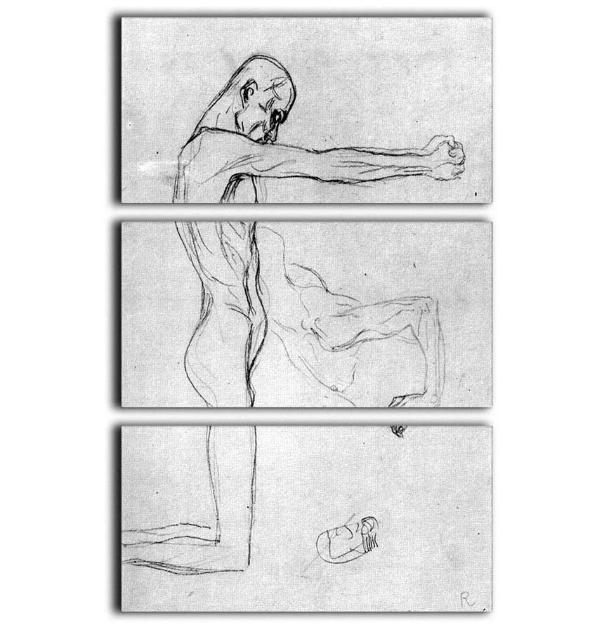 Three-panel canvas print of Klimt's 'Man with Outstretched Arms', showcasing vibrant colors and intricate details.