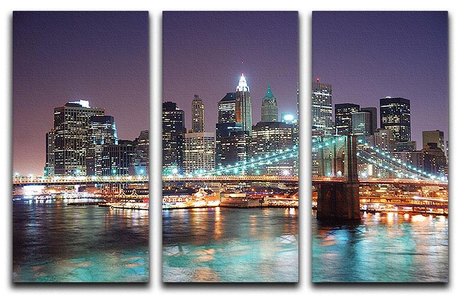 Three-panel canvas art featuring the Manhattan skyline over the Hudson River, showcasing skyscrapers and vibrant city life.