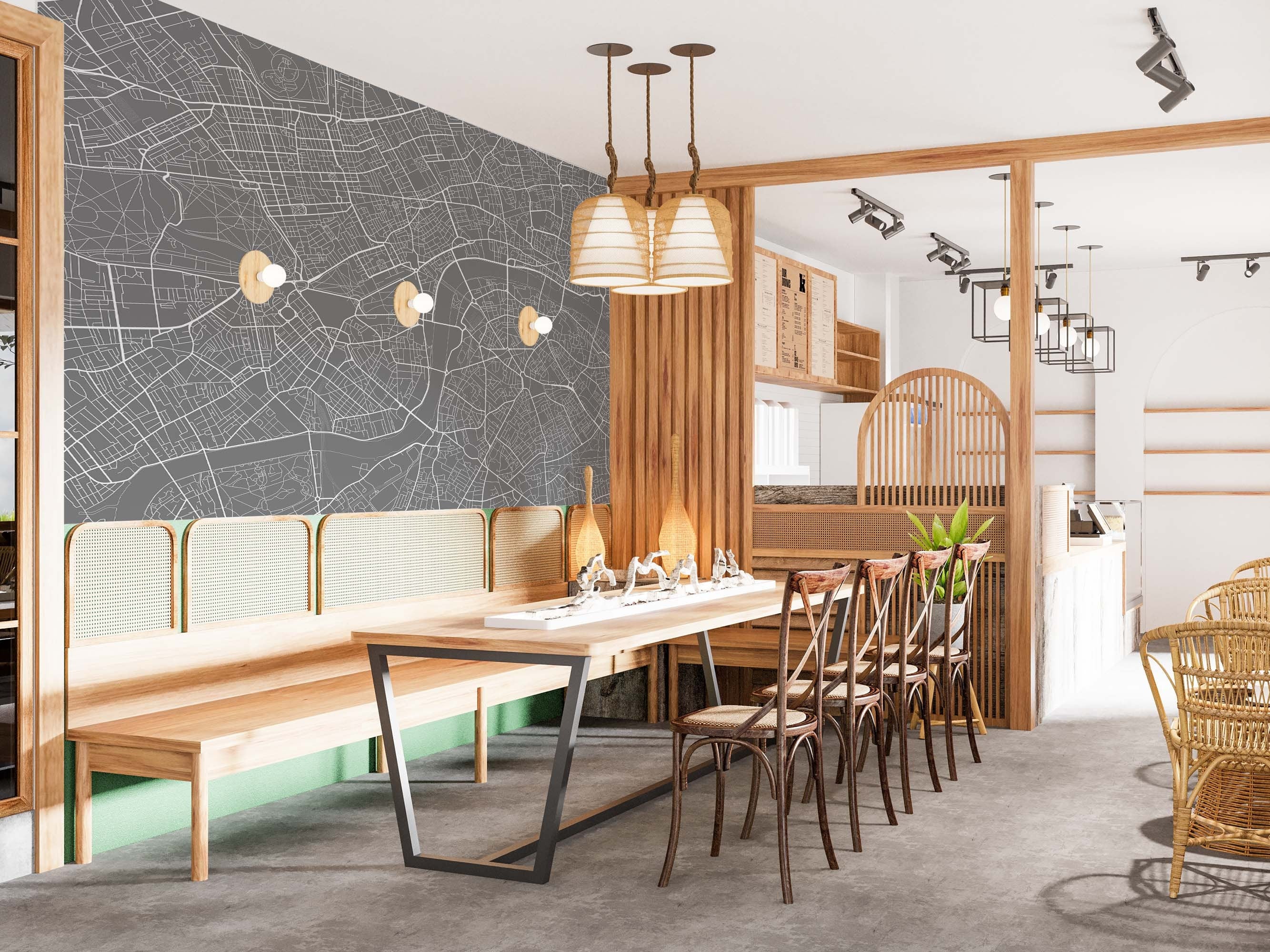 Monochrome Map of London wallpaper showcasing intricate urban design in black and white, perfect for modern decor.