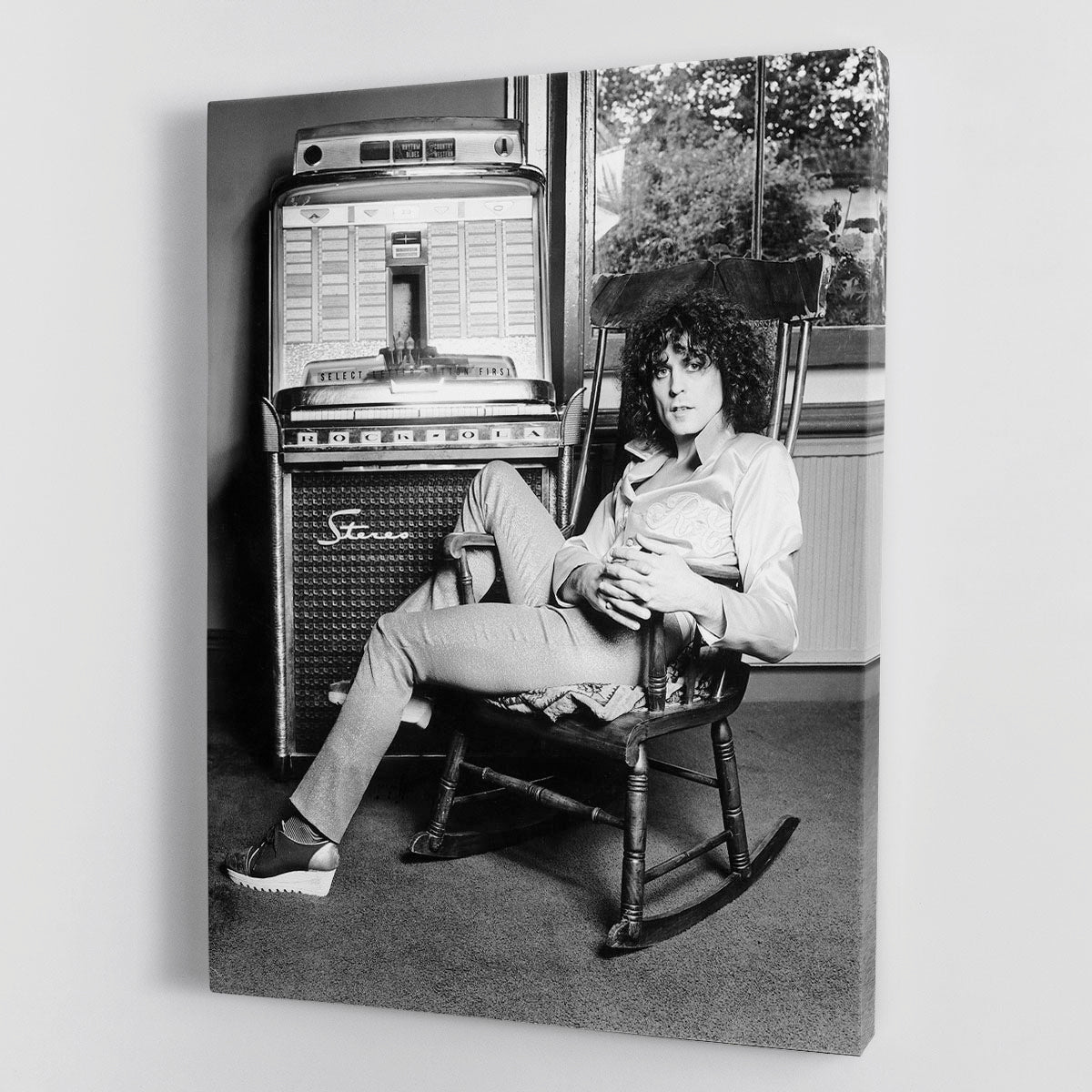 A vibrant canvas print featuring Marc Bolan, showcasing his iconic style and musical legacy, perfect for home or office decor.