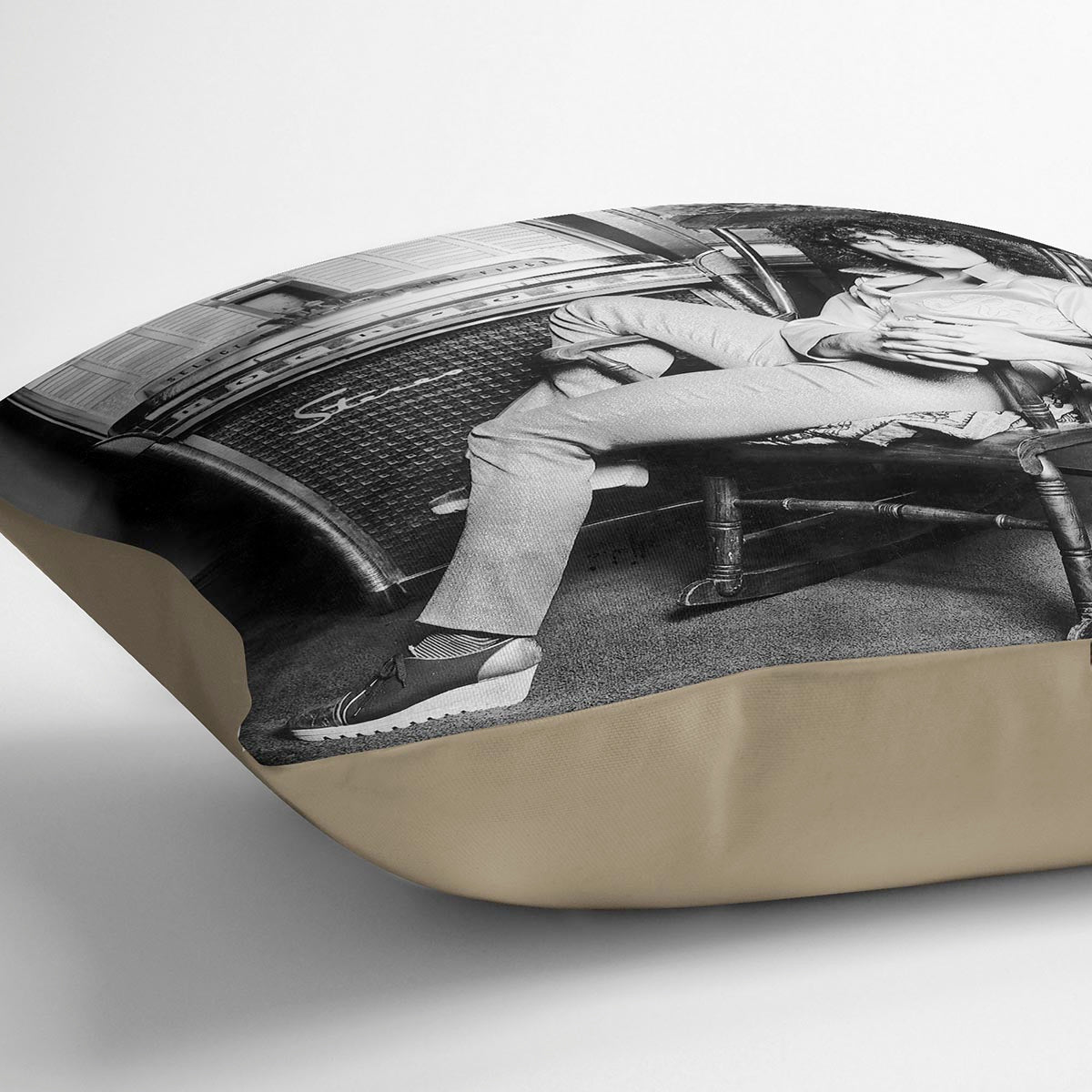 Marc Bolan Cushion featuring vibrant abstract designs on luxurious vegan faux suede, perfect for home decor.