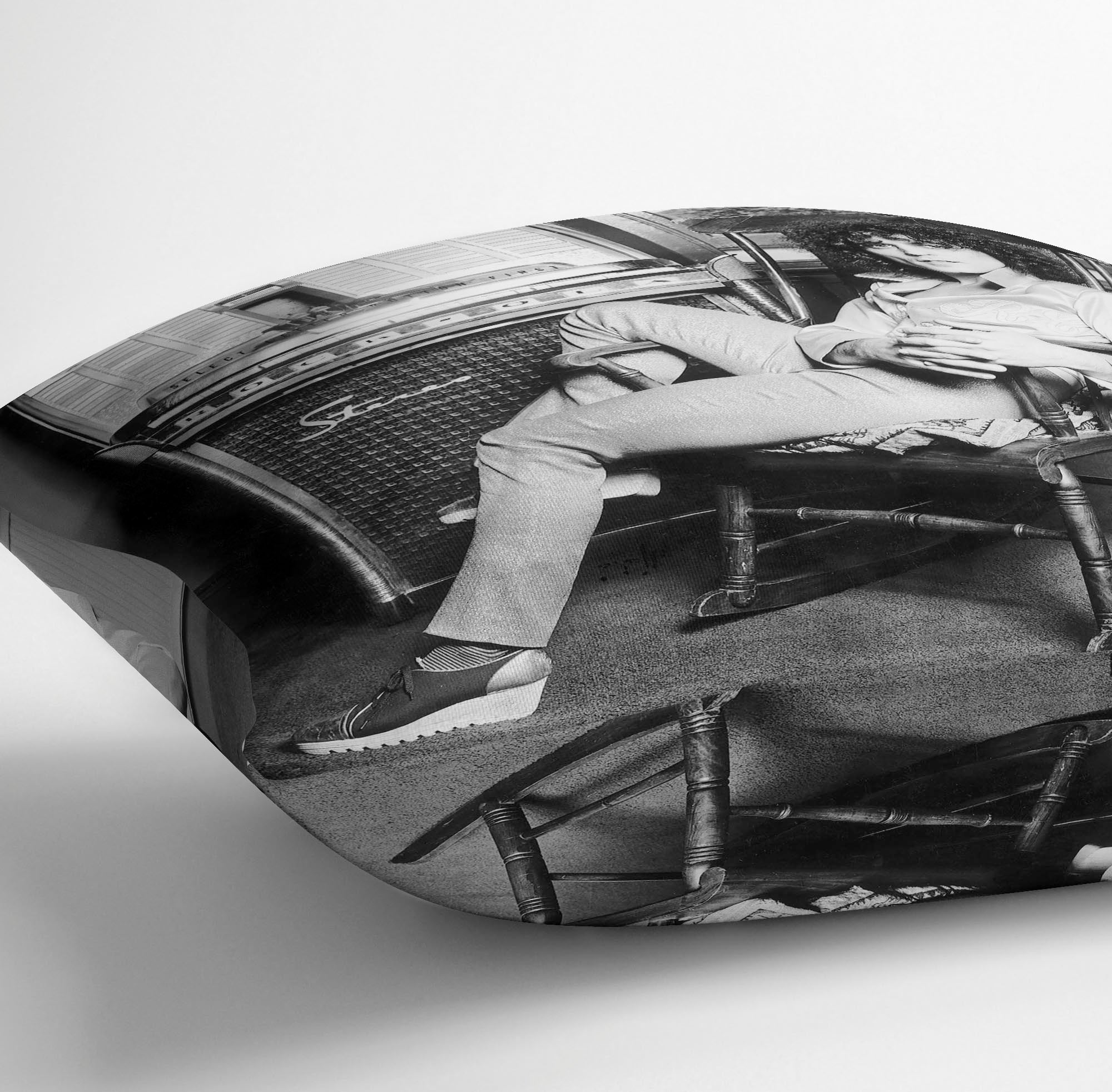 Marc Bolan Cushion featuring vibrant abstract designs on luxurious vegan faux suede, perfect for home decor.