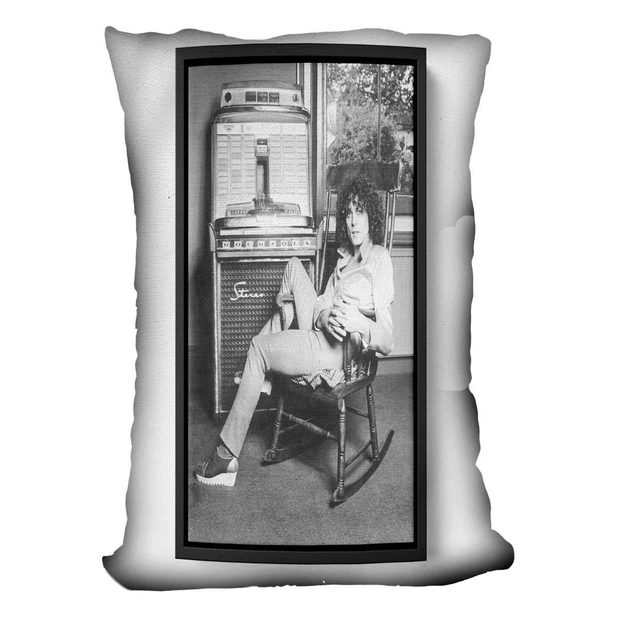 Marc Bolan Cushion featuring vibrant abstract designs on luxurious vegan faux suede, perfect for home decor.