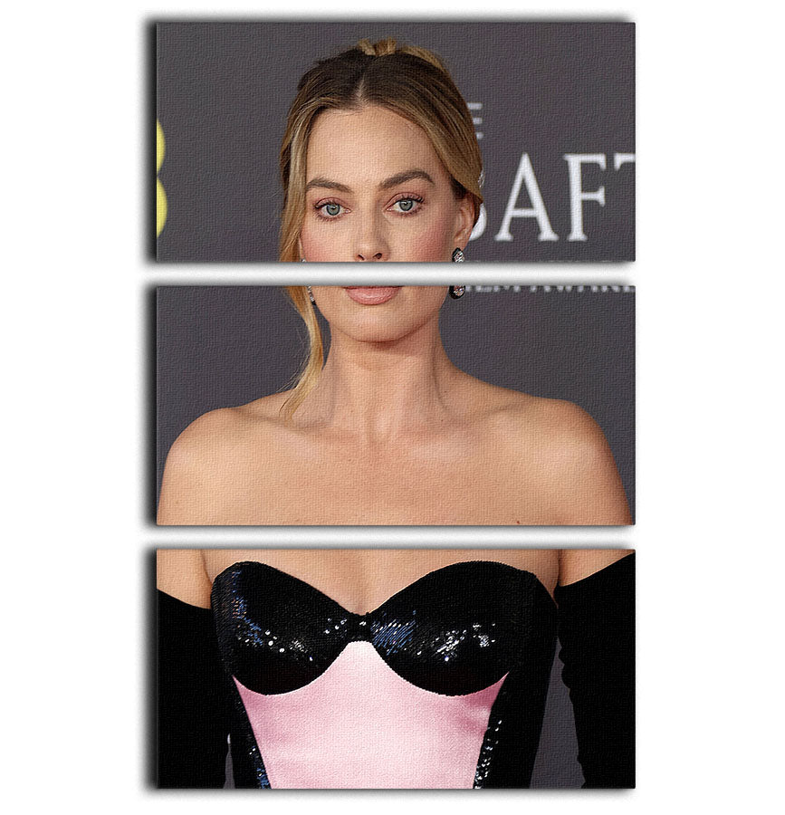 A stunning 3-panel canvas print featuring Margot Robbie at the BAFTAs, showcasing elegance and sophistication in wall art.