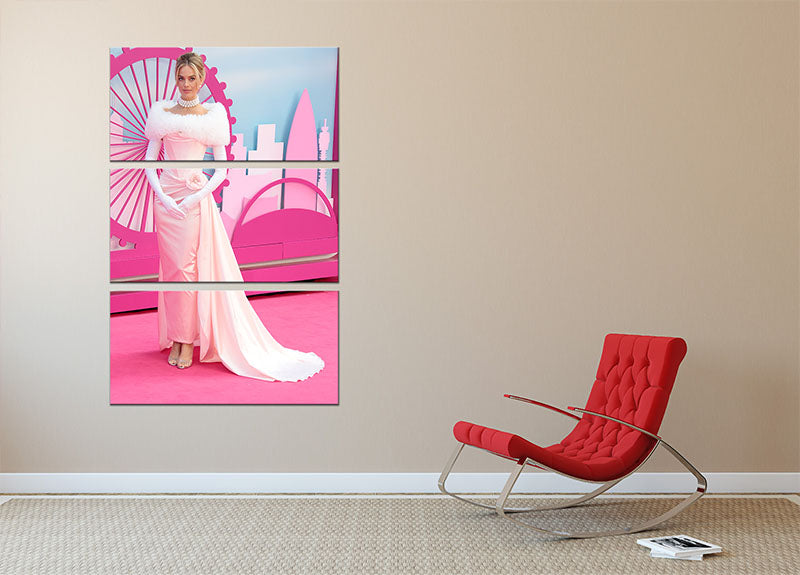 A stunning 3-panel canvas print featuring Margot Robbie at the Barbie premiere, showcasing vibrant colors and elegant design.