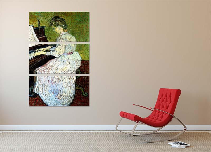 Three-panel canvas print of Van Gogh's Marguerite Gachet at the Piano, showcasing vibrant colors and intricate details.