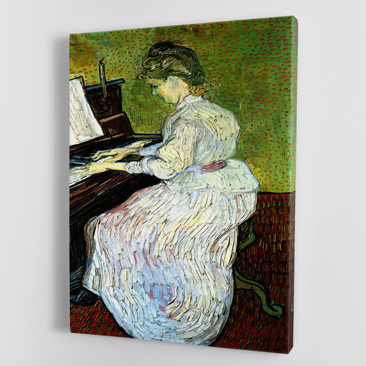 Canvas print of Marguerite Gachet at the Piano by Van Gogh, showcasing vibrant colors and intricate details.