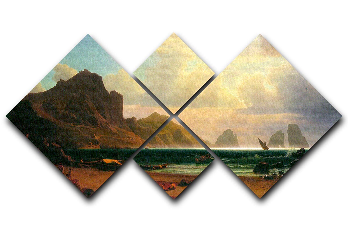 Marina Piccola Capri 4 Square Multi Panel Canvas artwork featuring vibrant colors and serene coastal scenery.