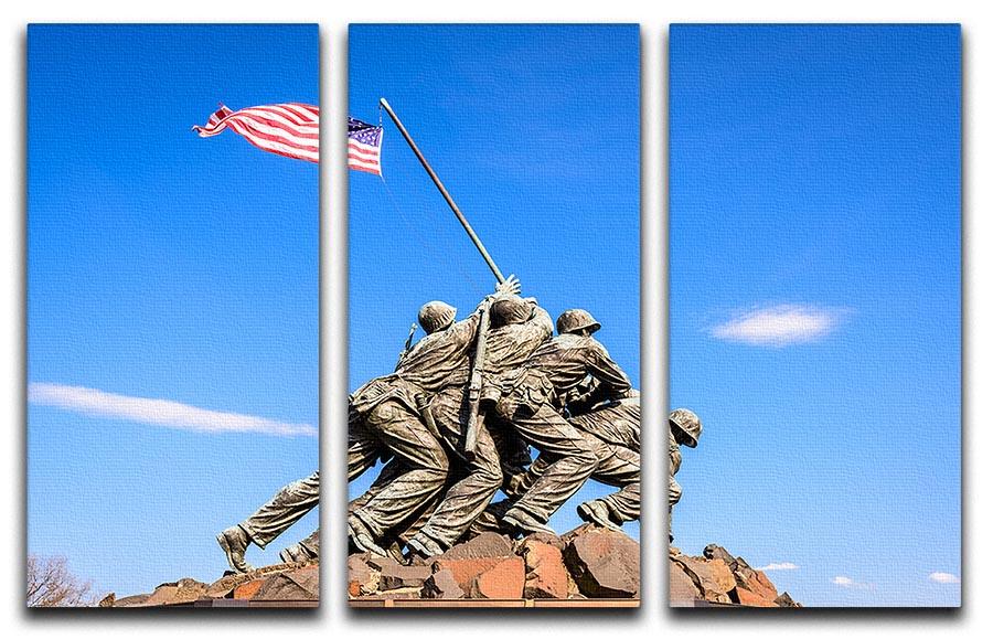 Marine Corps War Memorial at dawn, displayed as a 3-panel canvas print, showcasing vibrant colors and intricate details.
