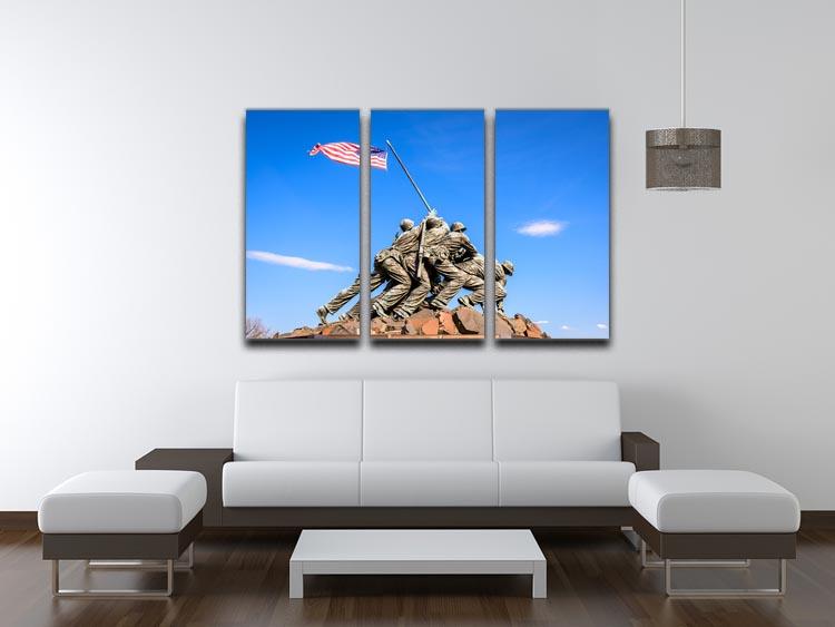 Marine Corps War Memorial at dawn, displayed as a 3-panel canvas print, showcasing vibrant colors and intricate details.