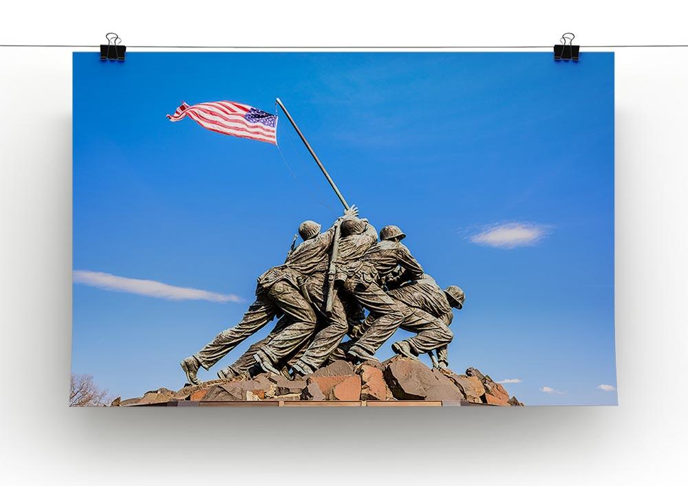 Canvas print of the Marine Corps War Memorial at dawn, showcasing the iconic statue against a beautiful sunrise.