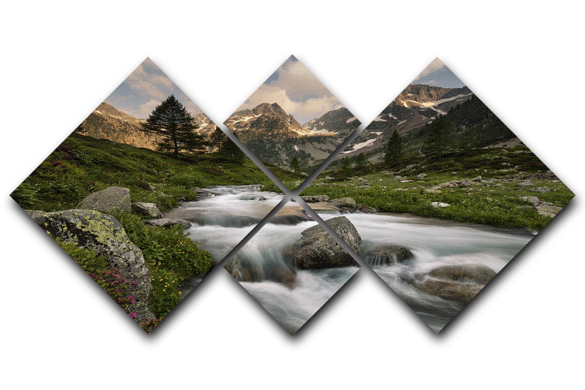 A beautiful 4-square canvas artwork depicting the Maritime Alps, showcasing vibrant colors and intricate details across four individual panels.