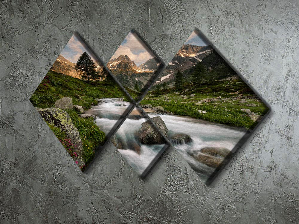 A beautiful 4-square canvas artwork depicting the Maritime Alps, showcasing vibrant colors and intricate details across four individual panels.