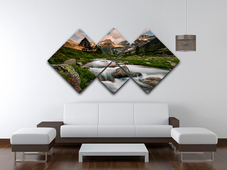 A beautiful 4-square canvas artwork depicting the Maritime Alps, showcasing vibrant colors and intricate details across four individual panels.