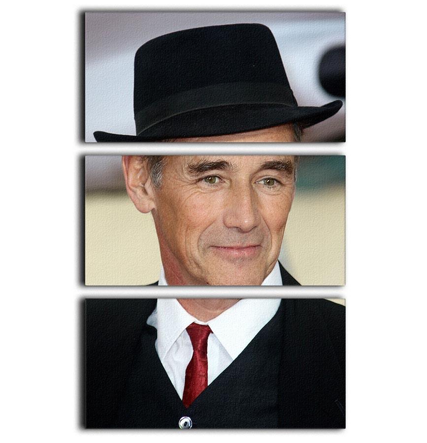 A striking 3-panel canvas print featuring Mark Rylance wearing a hat, perfect for home decor.