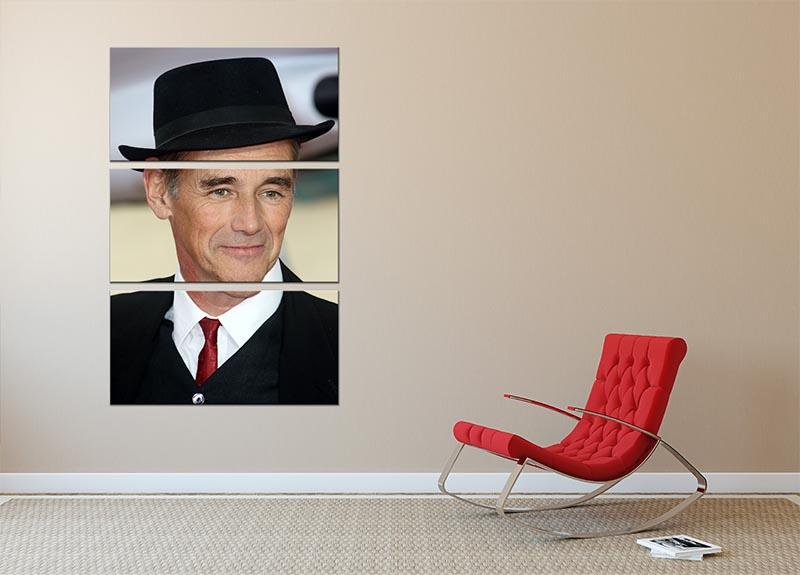 A striking 3-panel canvas print featuring Mark Rylance wearing a hat, perfect for home decor.