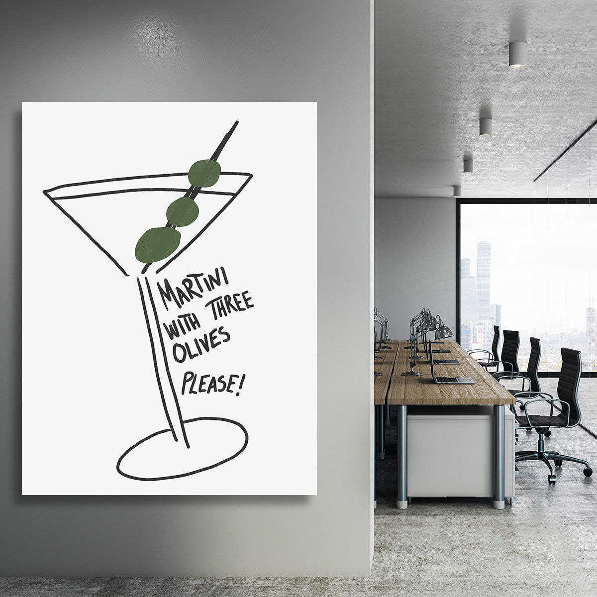 Martini Three Olives canvas print featuring a stylish cocktail design, perfect for home or office decor.