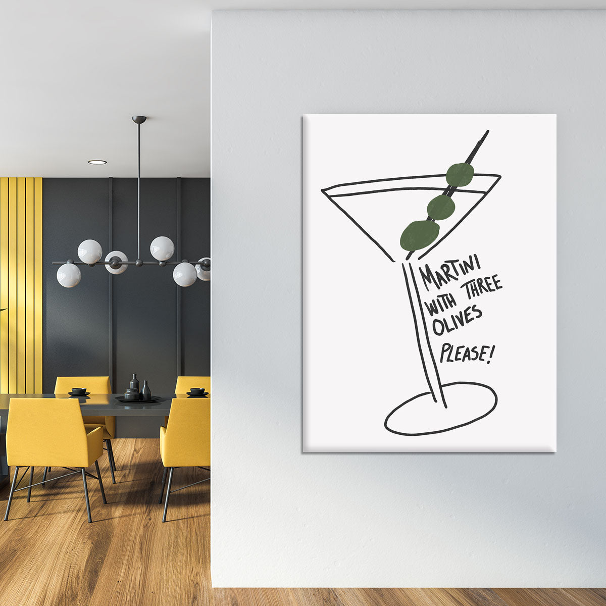 Martini Three Olives canvas print featuring a stylish cocktail design, perfect for home or office decor.