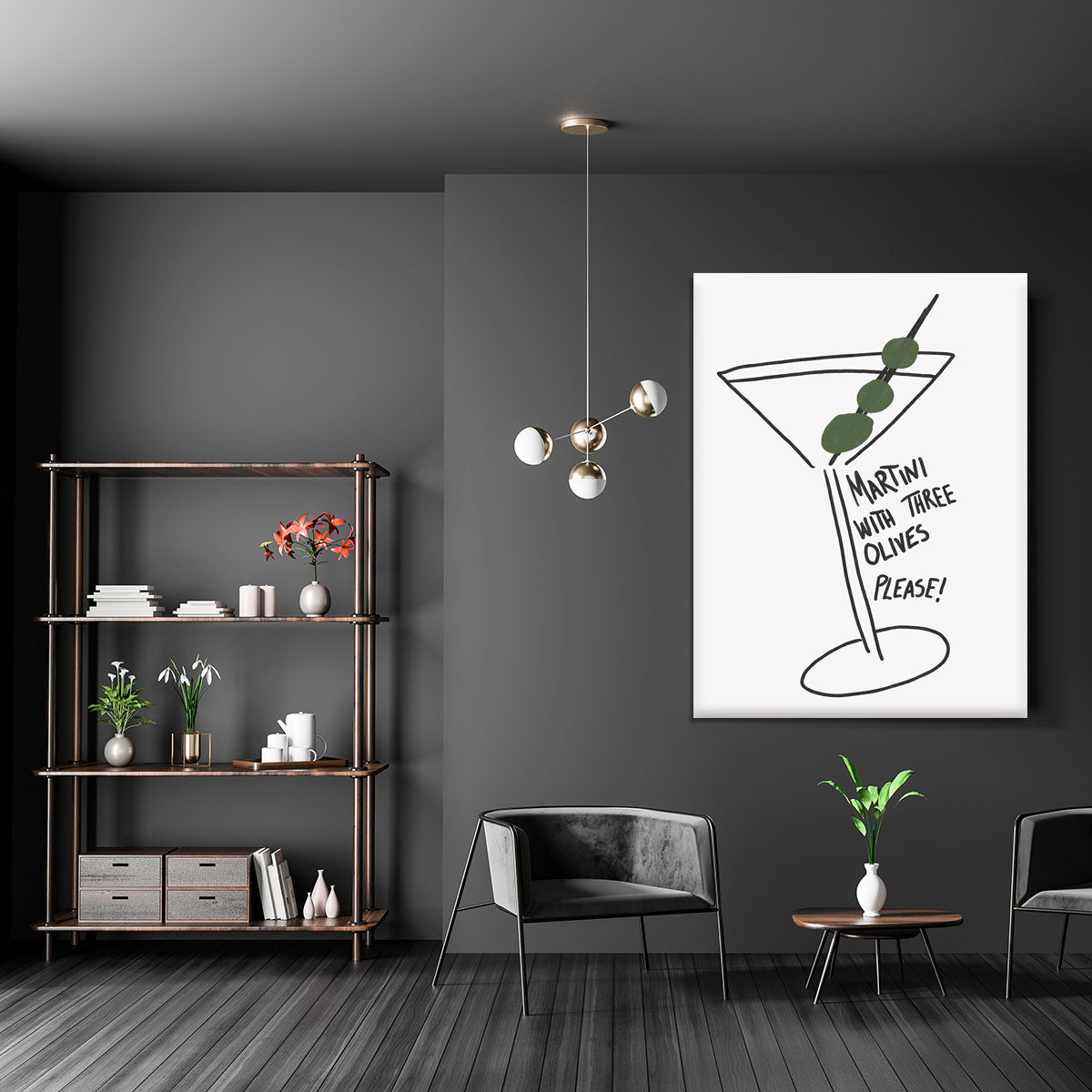 Martini Three Olives canvas print featuring a stylish cocktail design, perfect for home or office decor.