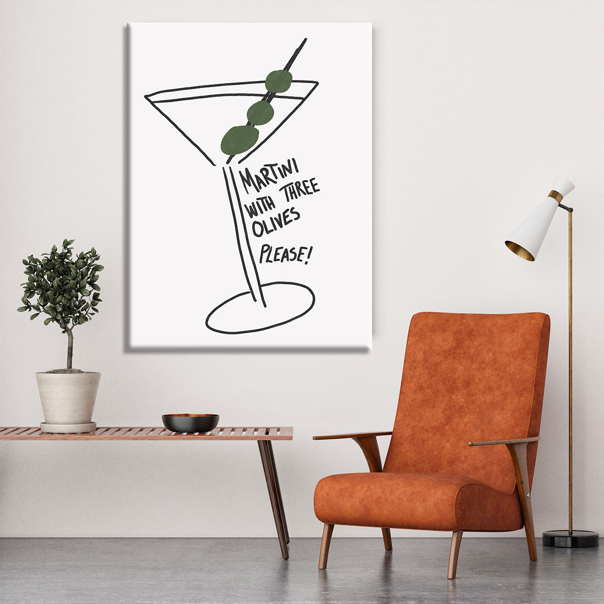 Martini Three Olives canvas print featuring a stylish cocktail design, perfect for home or office decor.