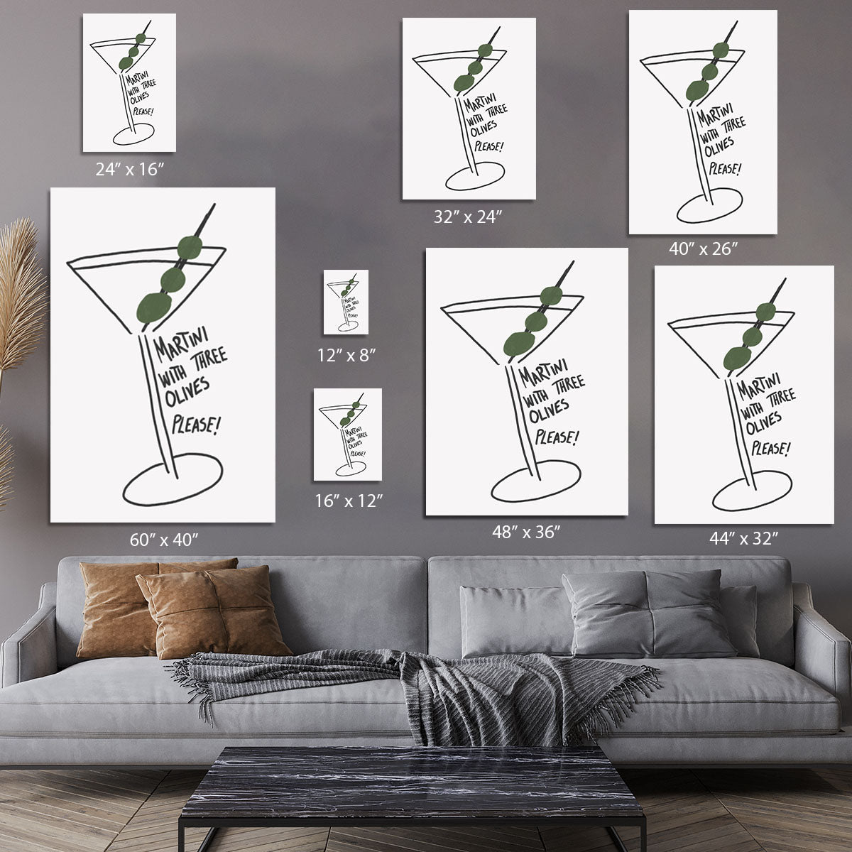 Martini Three Olives canvas print featuring a stylish cocktail design, perfect for home or office decor.