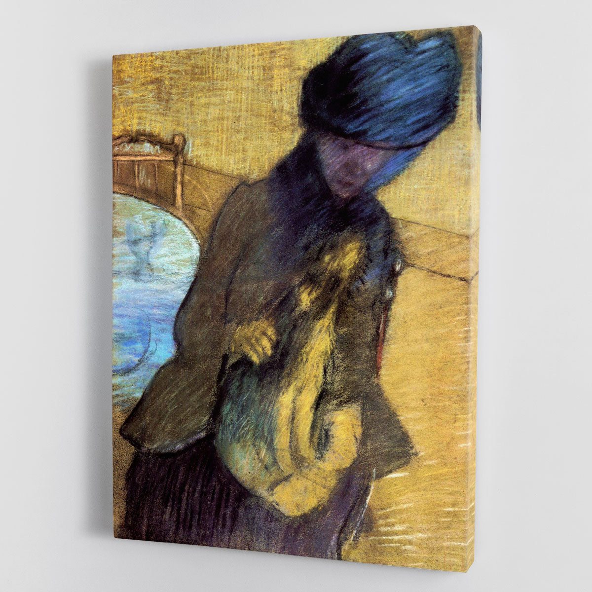 Canvas print of Mary Cassatt with her dog, showcasing vibrant colors and intricate details, perfect for home decor.