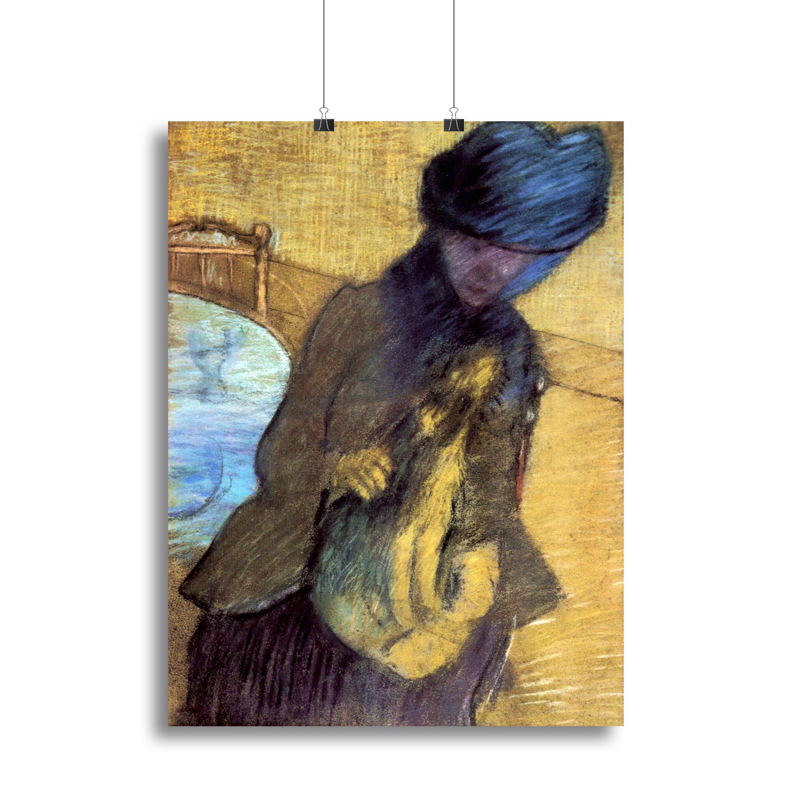 Canvas print of Mary Cassatt with her dog, showcasing vibrant colors and intricate details, perfect for home decor.