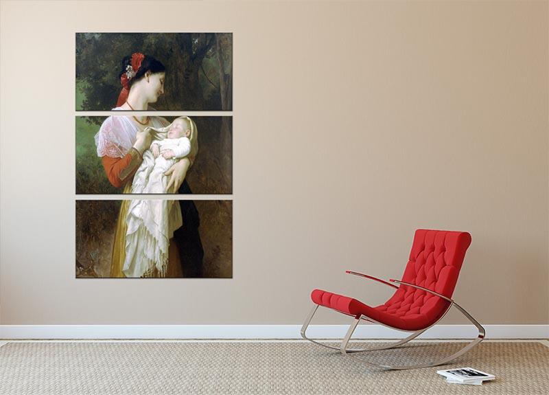 Maternal Admiration By Bouguereau 3-panel canvas print showcasing elegant artwork in three sections.