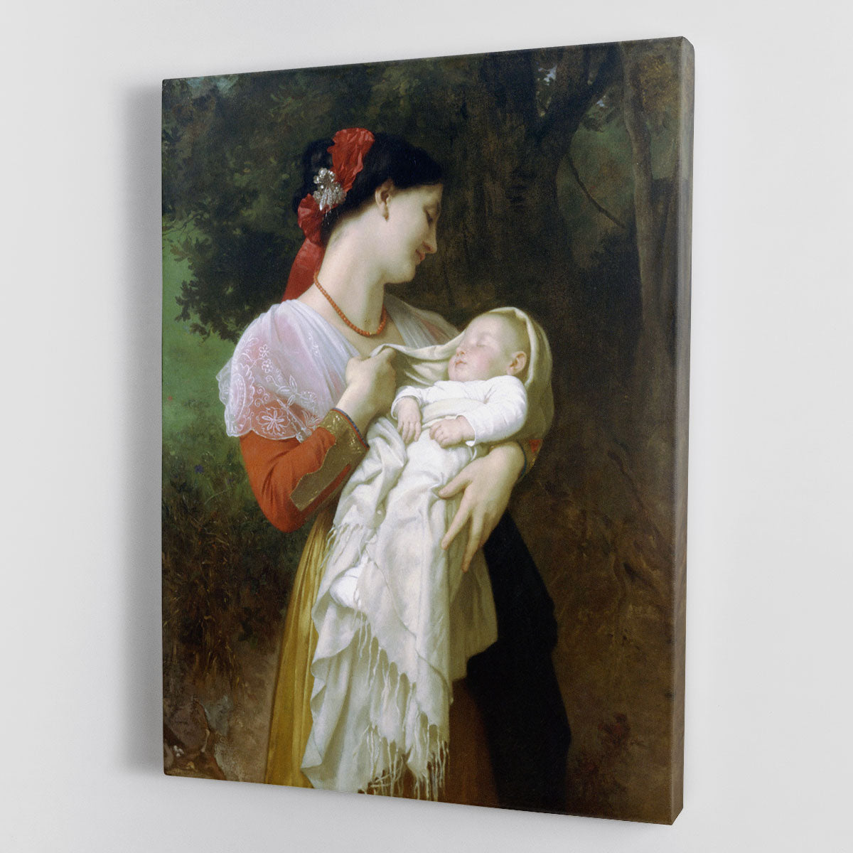 Canvas print of Maternal Admiration by Bouguereau, showcasing a mother and child in a tender embrace, rich colors and intricate details.