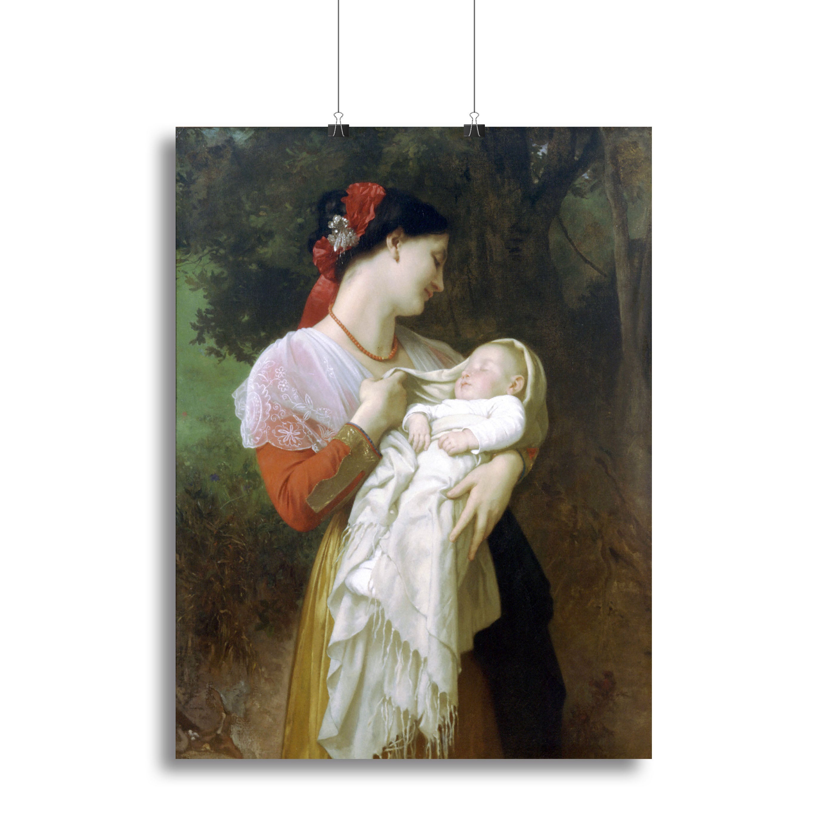 Canvas print of Maternal Admiration by Bouguereau, showcasing a mother and child in a tender embrace, rich colors and intricate details.