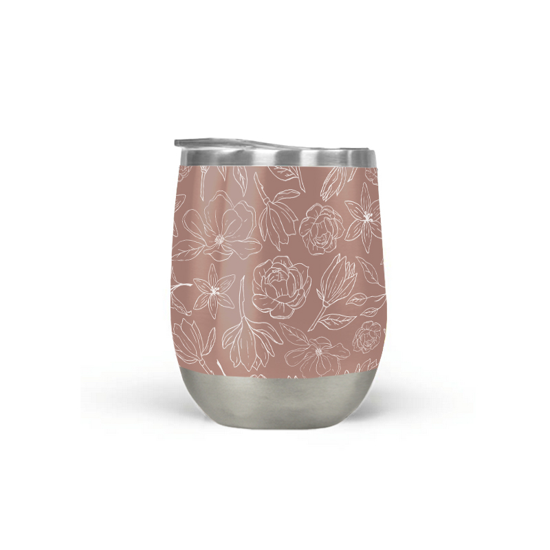 Mauve Magnolia Wine Tumbler showcasing its elegant design and stainless steel construction, perfect for outdoor use.