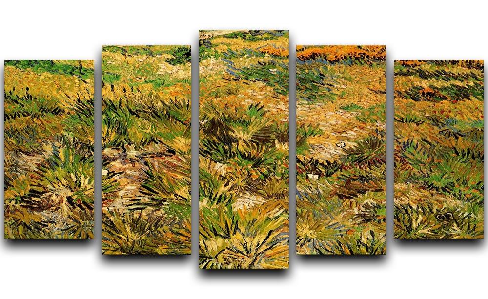 5 Split Panel artwork of Van Gogh's Meadow in the Garden of Saint-Paul Hospital, showcasing vibrant colors and intricate details.