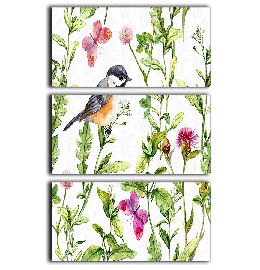 A beautiful 3-panel canvas print featuring a meadow with colorful butterflies, perfect for home decor.
